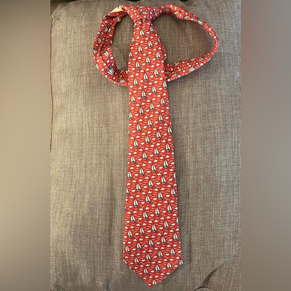 Vineyard Vines Boys Neck tie- Red with Sailboats